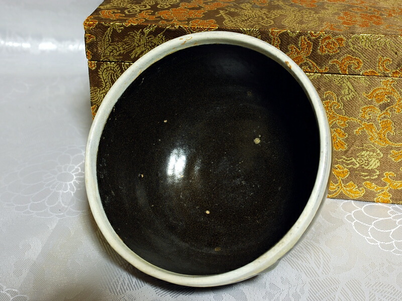 ☆0053宋時代 河南窯 黒覆輪白釉碗 斗笠碗 ☆天目茶碗 茶道具 茶器