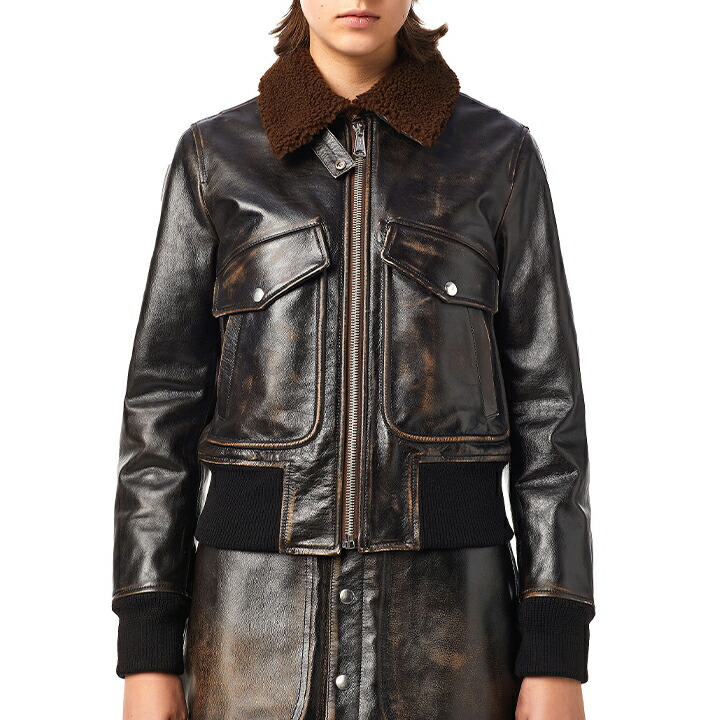 楽天市場】☆DIESEL ディーゼル レディース☆牛革 本革 シープファー襟