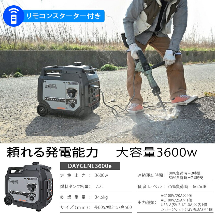 楽天市場】DAYTONA 発電機 3600w 2700w 1900w 1700w 静穏 インバーター