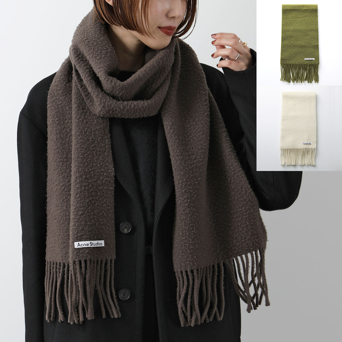 Acne Studios ウールマフラー グレー フリンジ付き Acne Studios