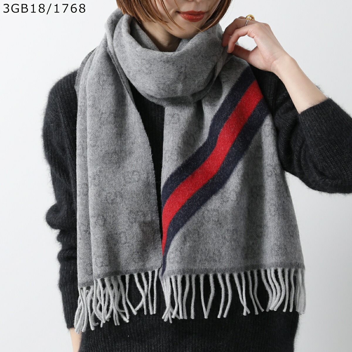 GUCCI ブラック GGパターン マフラー｜