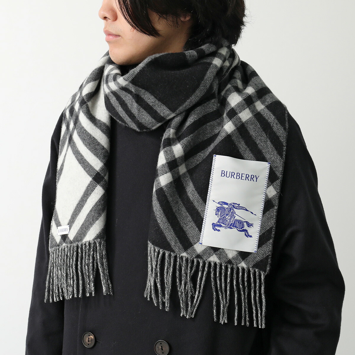 BURBERRY マフラー チェック柄 カシミヤ グレー