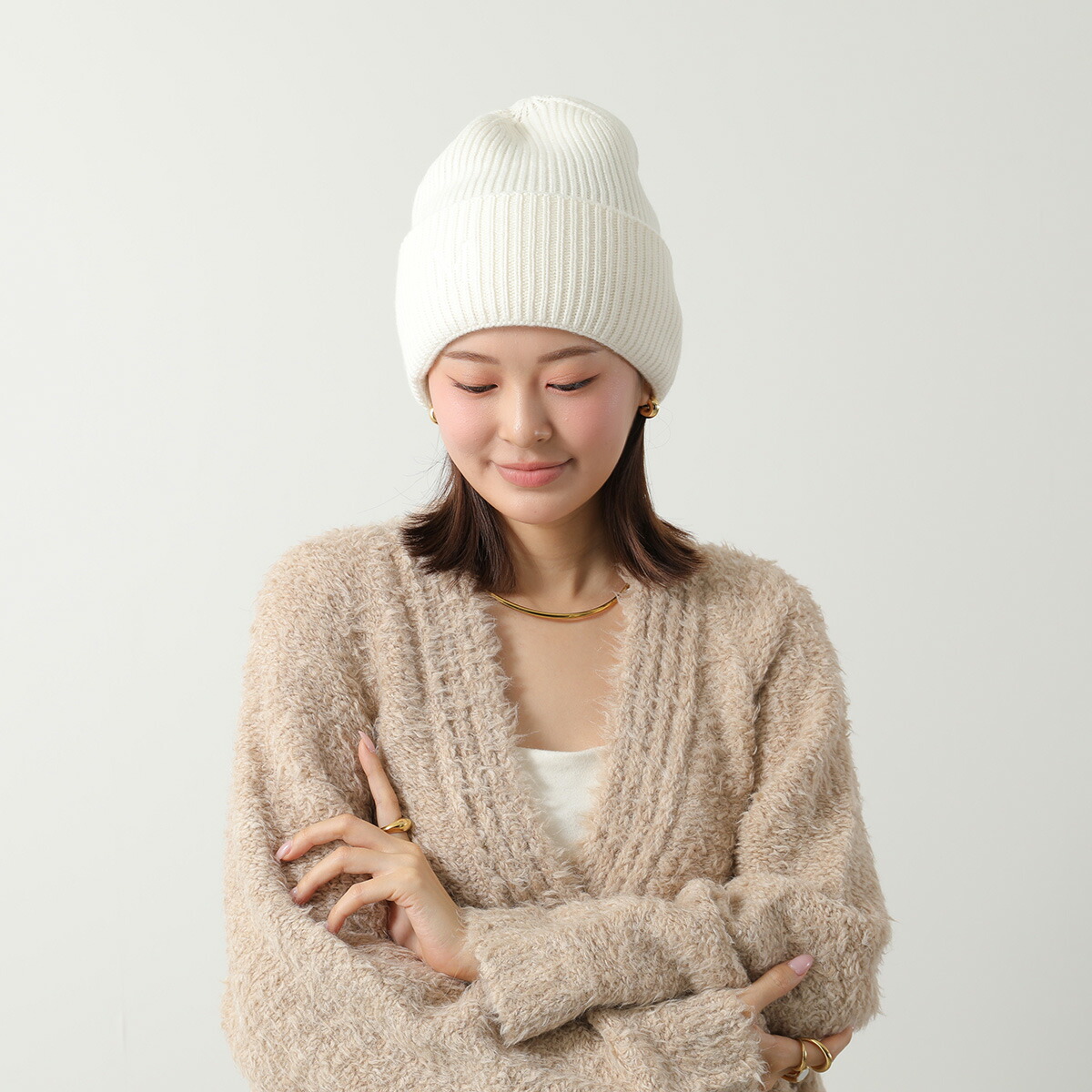 MaxMara ベージュニット帽 サイズ58 MaxMara ベージュニット帽 サイズ