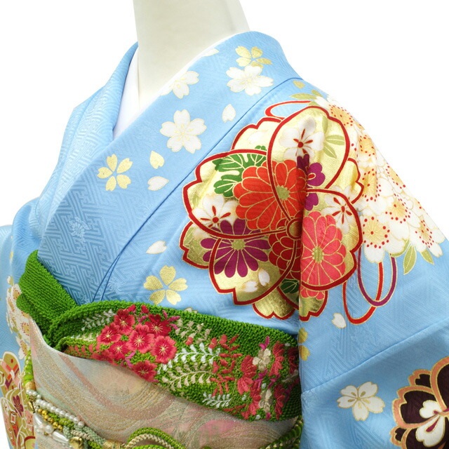 楽天市場】【新品】 振袖 着物 正絹 袷 薄青地 水色 ライトブルー 金駒