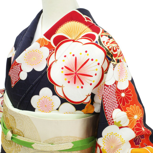 楽天市場】【新古品】 訪問着 着物 正絹 袷 黒紺地 花古典 梅 菊 桜