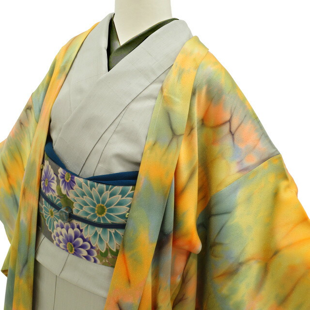 楽天市場】【新古品】 羽織 長羽織 正絹 袷 黄色ミックス 緑 オレンジ