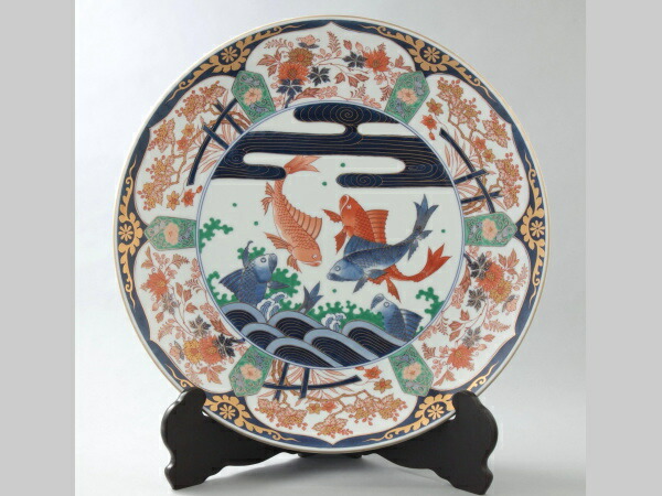 楽天市場】有田焼 染錦間取鯉絵 飾皿 45cm : 有田焼や心器