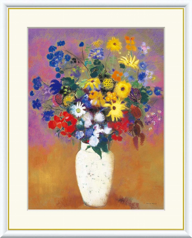 白い花瓶のお花と果物 油絵 果物と花の静物、1889 | アートプリント