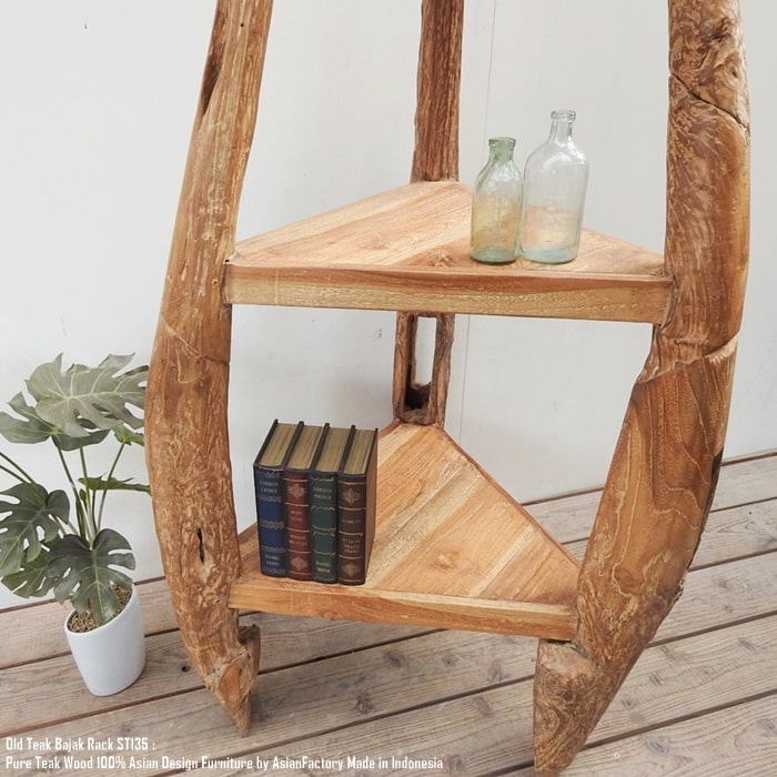 ハンドメイド特大3段トールラック (チーク色) ハンドメイド特大3段