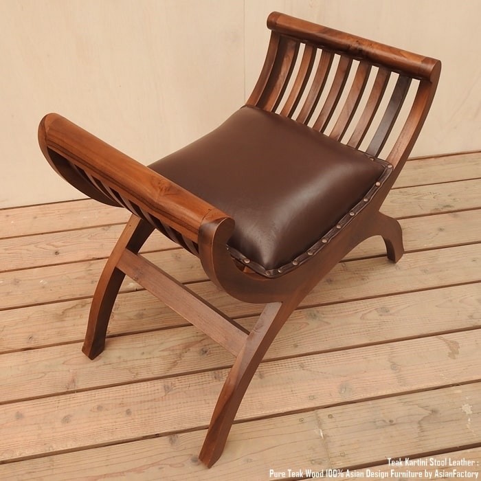 カルティニチェア 一人掛け 黒レザーシート アジアン スツール 家具