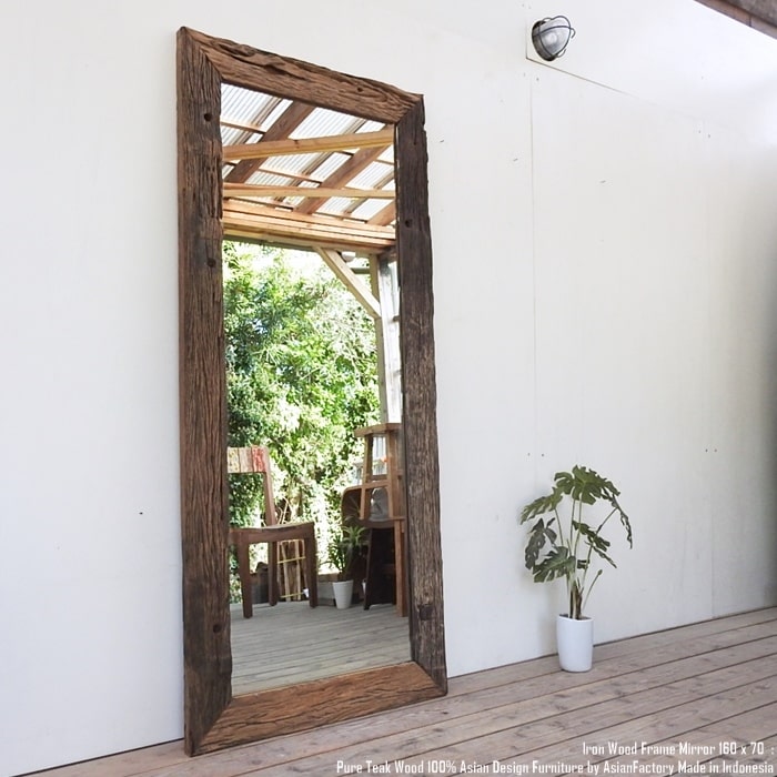 楽天市場】アイアンウッド無垢材フレームミラー160m×70cm 鏡 アジアン