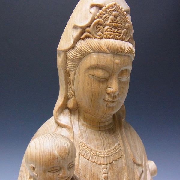 都竹峰仙 木彫 魚藍観音立像 共箱 飛騨高山 仏像 仏教美術