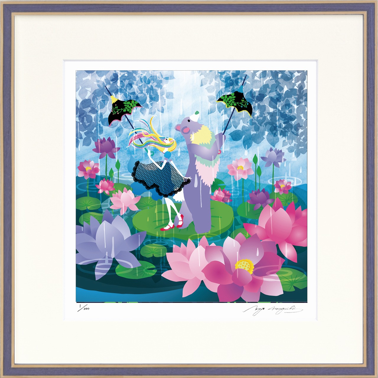 絵画 インテリア 額付(銀) 油絵 F4-040314 可愛い子供たち 雨あがり