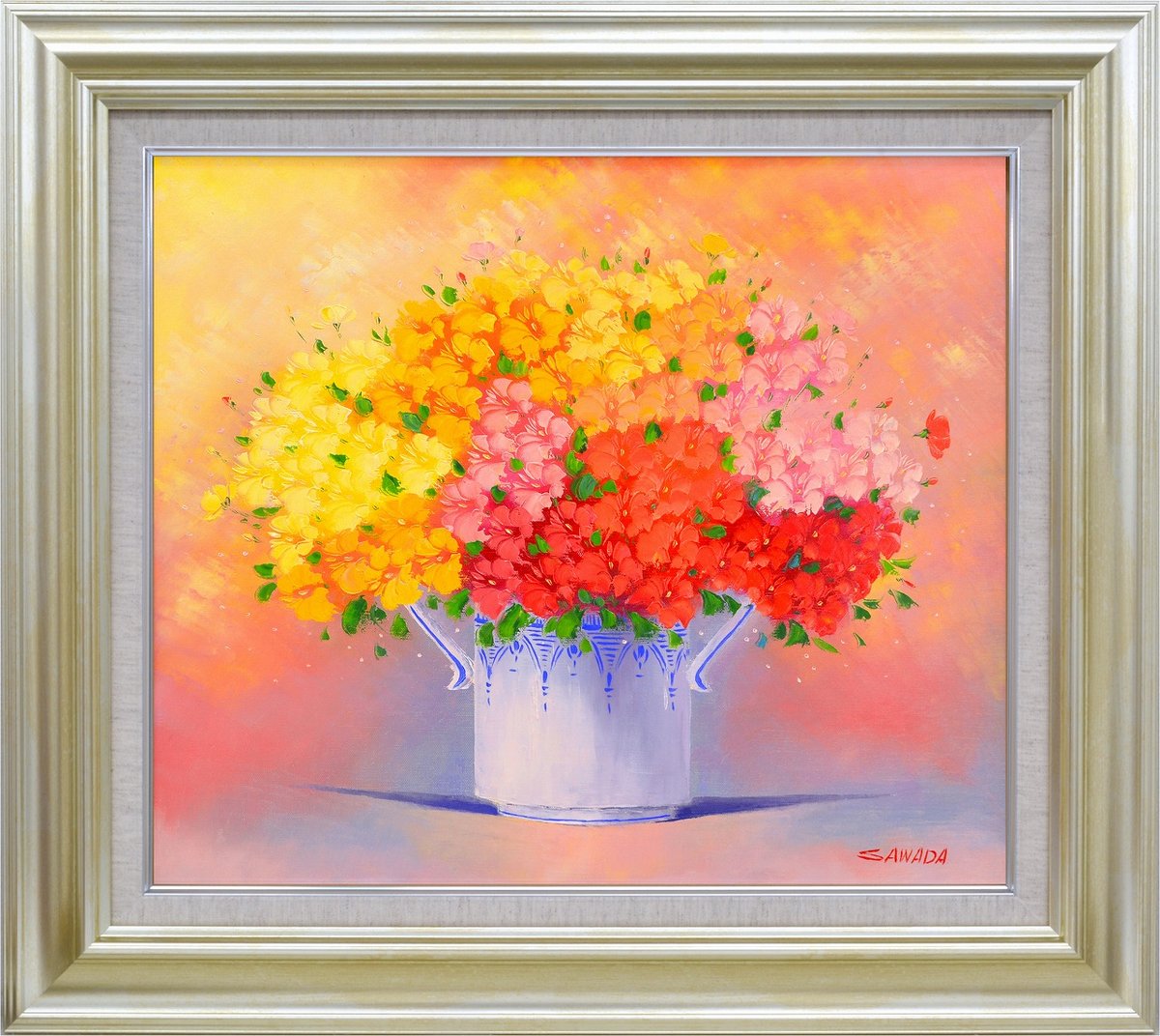 楽天市場】手描き油絵 沢田 雅士 小花(背景ﾋﾟﾝｸ) F10 画家本人手描き