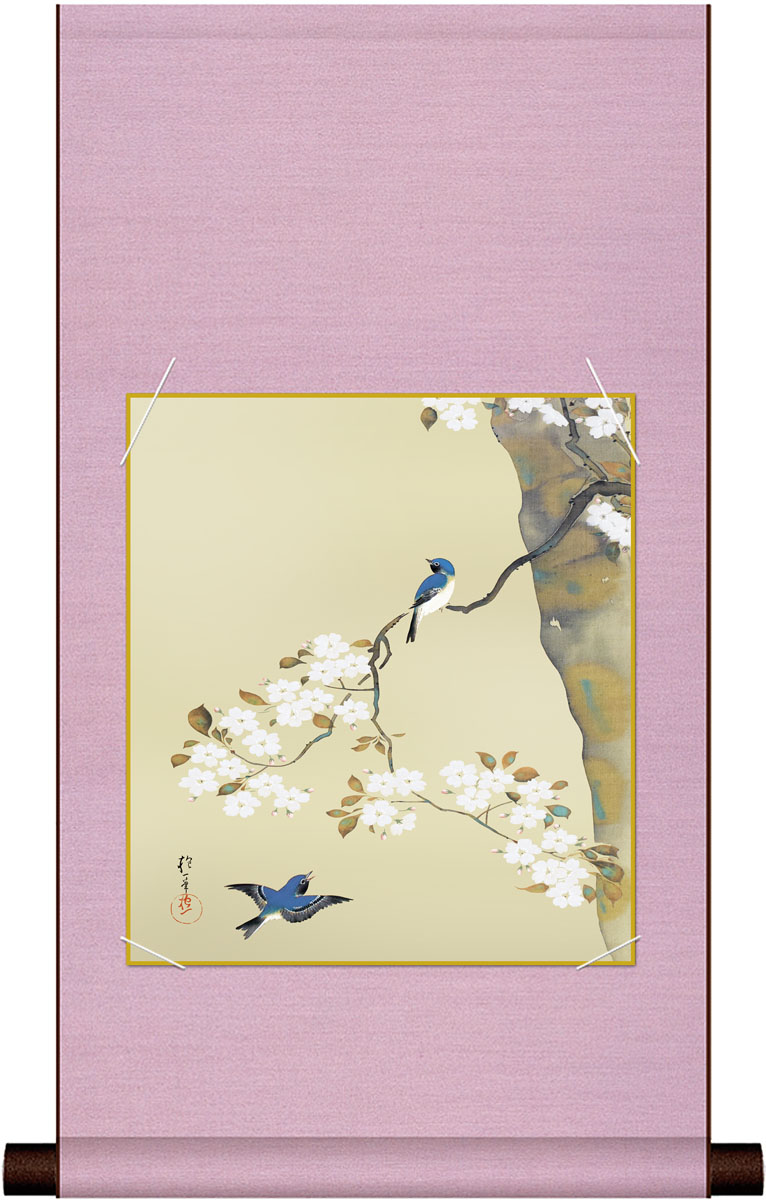 ぽん掛け軸 酒井抱一 三日月千鳥 絹本 名品 複製 希少軸装茶道具掛軸美