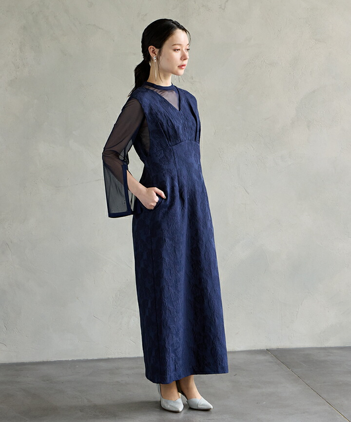 楽天市場】チュールブラウス付きジャカードIラインドレス【エメ 結婚式