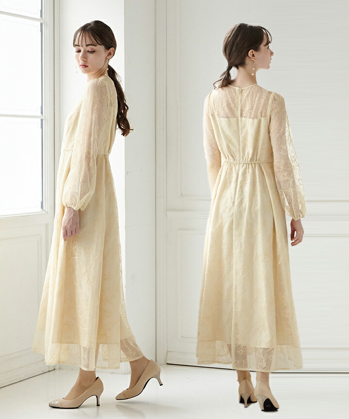 楽天市場】スパンコールフラワー刺繍ロングスリーブドレス【エメ 結婚