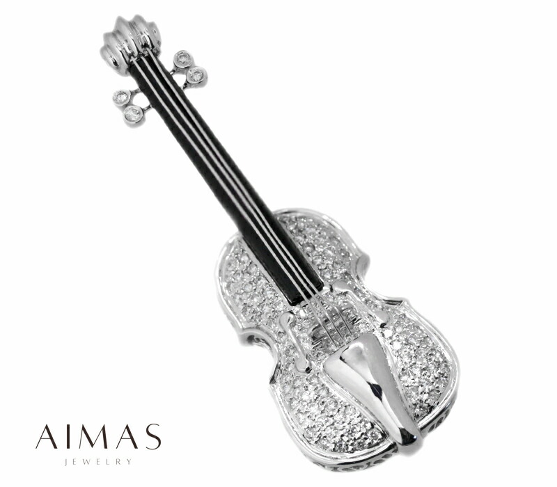 おおちゃん【超豪華】K18WG ダイヤ＋ルビー バイオリン ブローチ おお