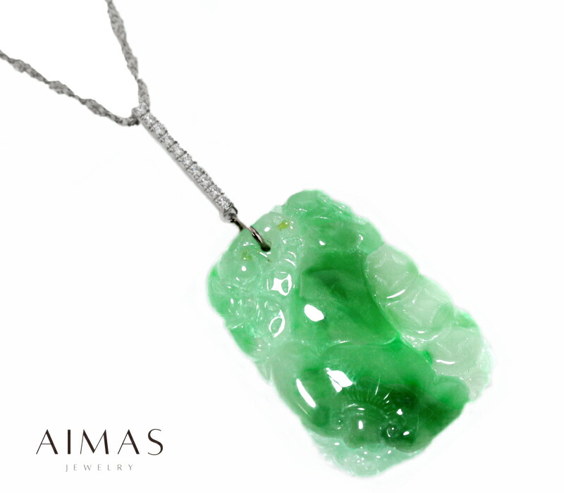 楽天市場】彫刻翡翠 約36.2mm×25.5mm ネックレス PT950/PT850 プラチナ