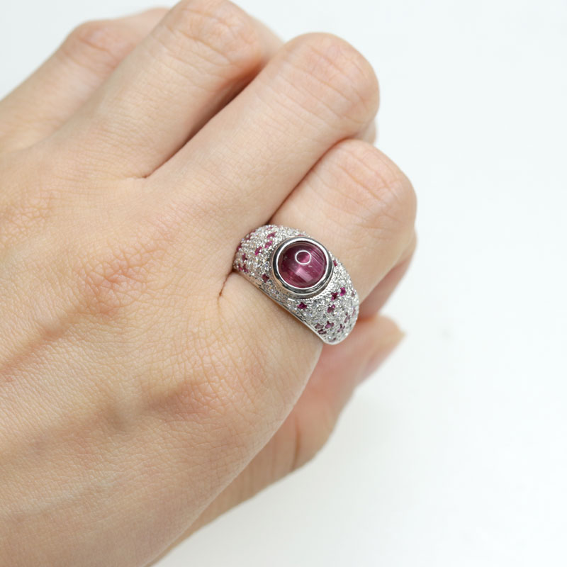 eri☆ブラジルピンクトルマリンキャッツアイ☆リングオーダー eri