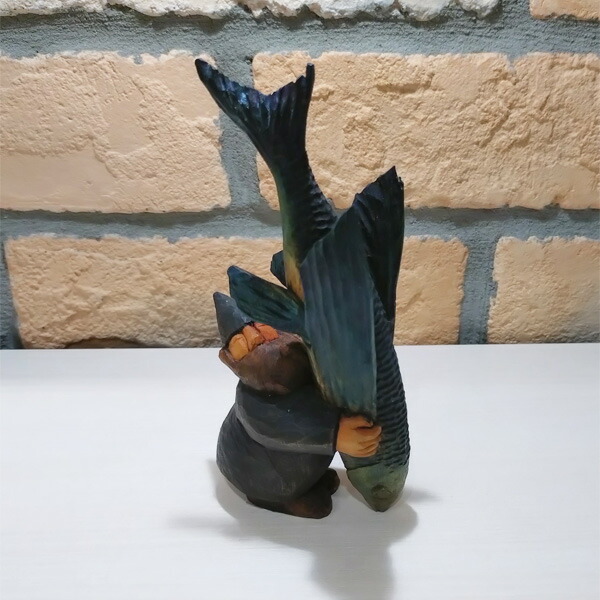 藤岡孝一 木彫 ポルックス 小人 魚を抱える小人 b 北海道作家 藤岡孝一