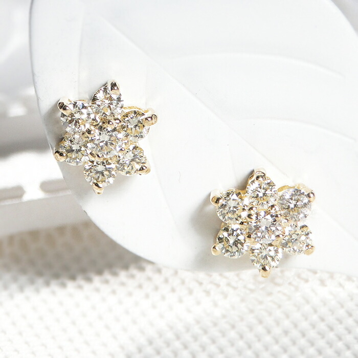 楽天市場】K18YG【0.4ct】フラワーモチーフ ダイヤモンド ピアスダイヤ