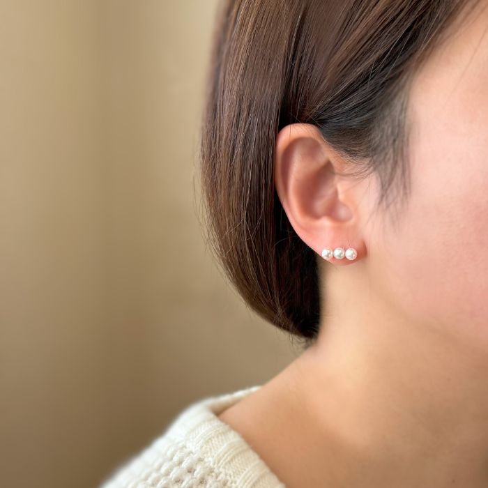 3連パール あこや真珠 イヤリング Lubemill ルベミール 5.5-6