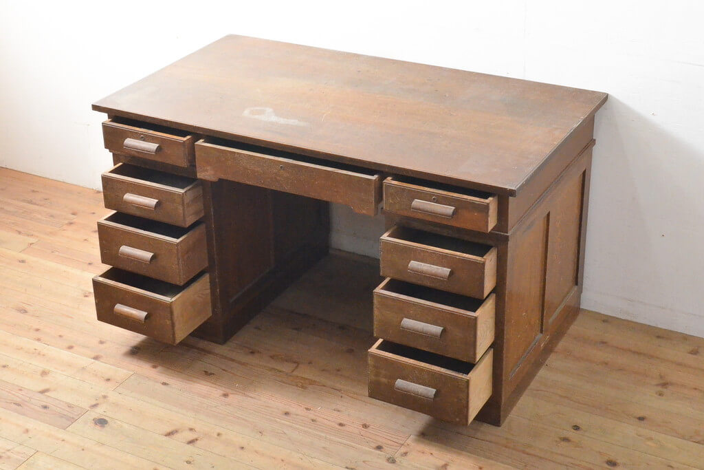 分解式 木製両袖机 学習机 勉強机 デスク アンティーク 戦前の両袖机