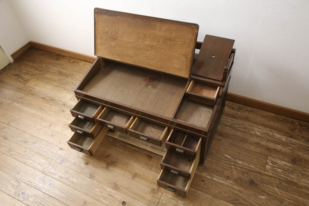 木製ライティングビュロー電話台ビューロー昭和レトロアンティーク