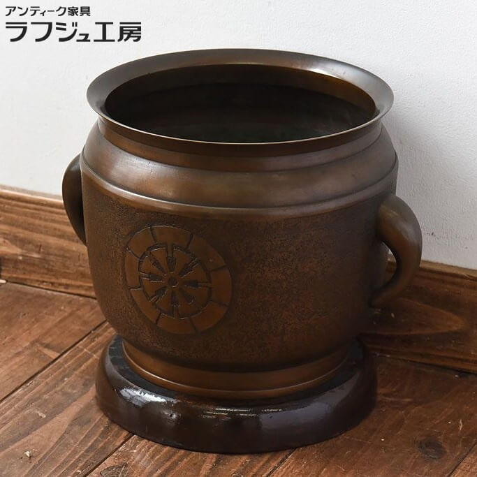 大正/昭和初期レトロ】金属製火鉢 ひばち 五徳付き 骨董 アンティーク