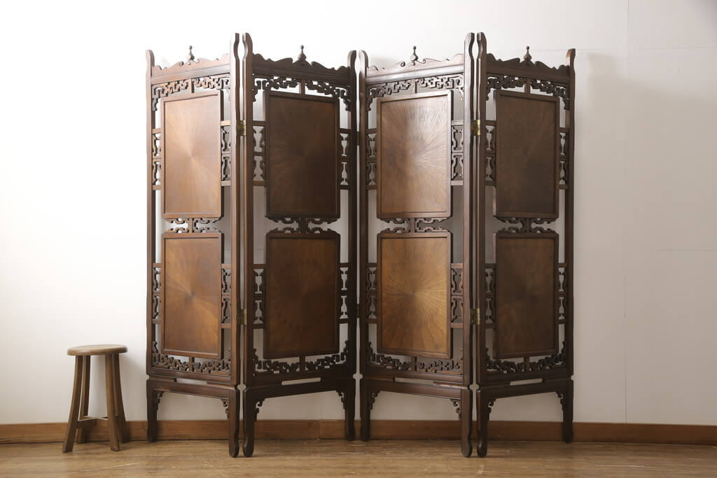 アジアンパーテーション ヴィンテージ 木製 手彫り