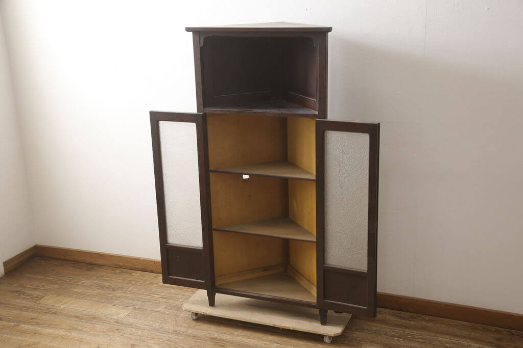 昭和レトロ 木製コールキャビネット コーナーラック 飾り棚 古家具