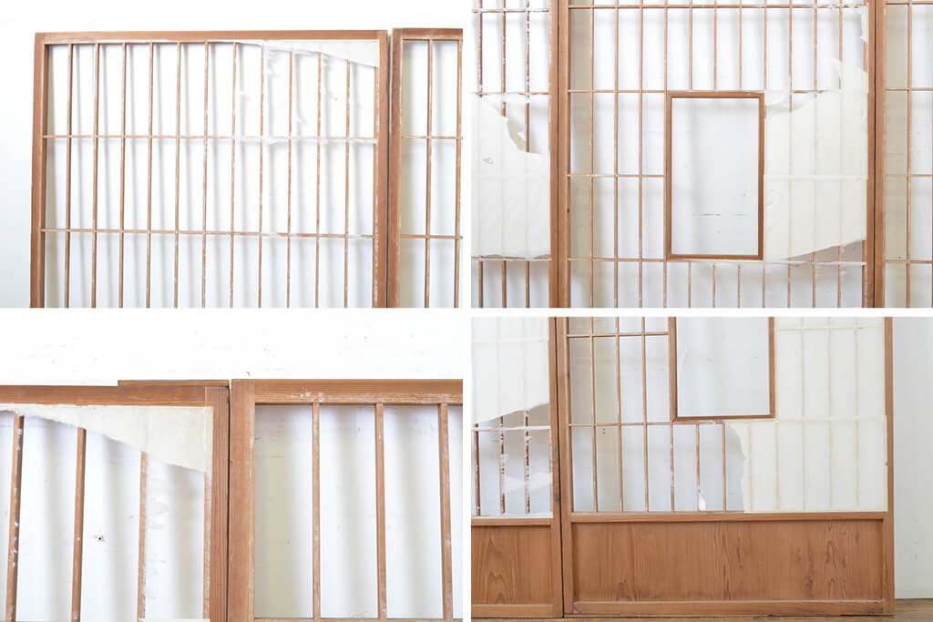 アンティーク 昭和レトロ 建具 障子 木製 葉と鳥の彫刻付き