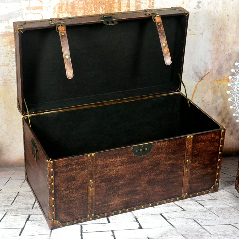 アンティーク風 木製トランクボックス 宝箱風 収納ケース アンティーク