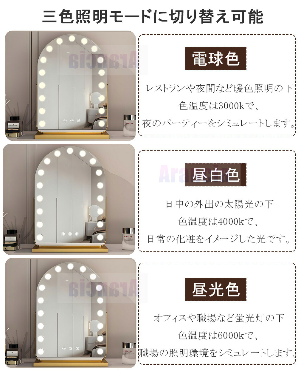 楽天市場】【2年保証】女優ミラー LED 大型 卓上鏡 ライト付きミラー