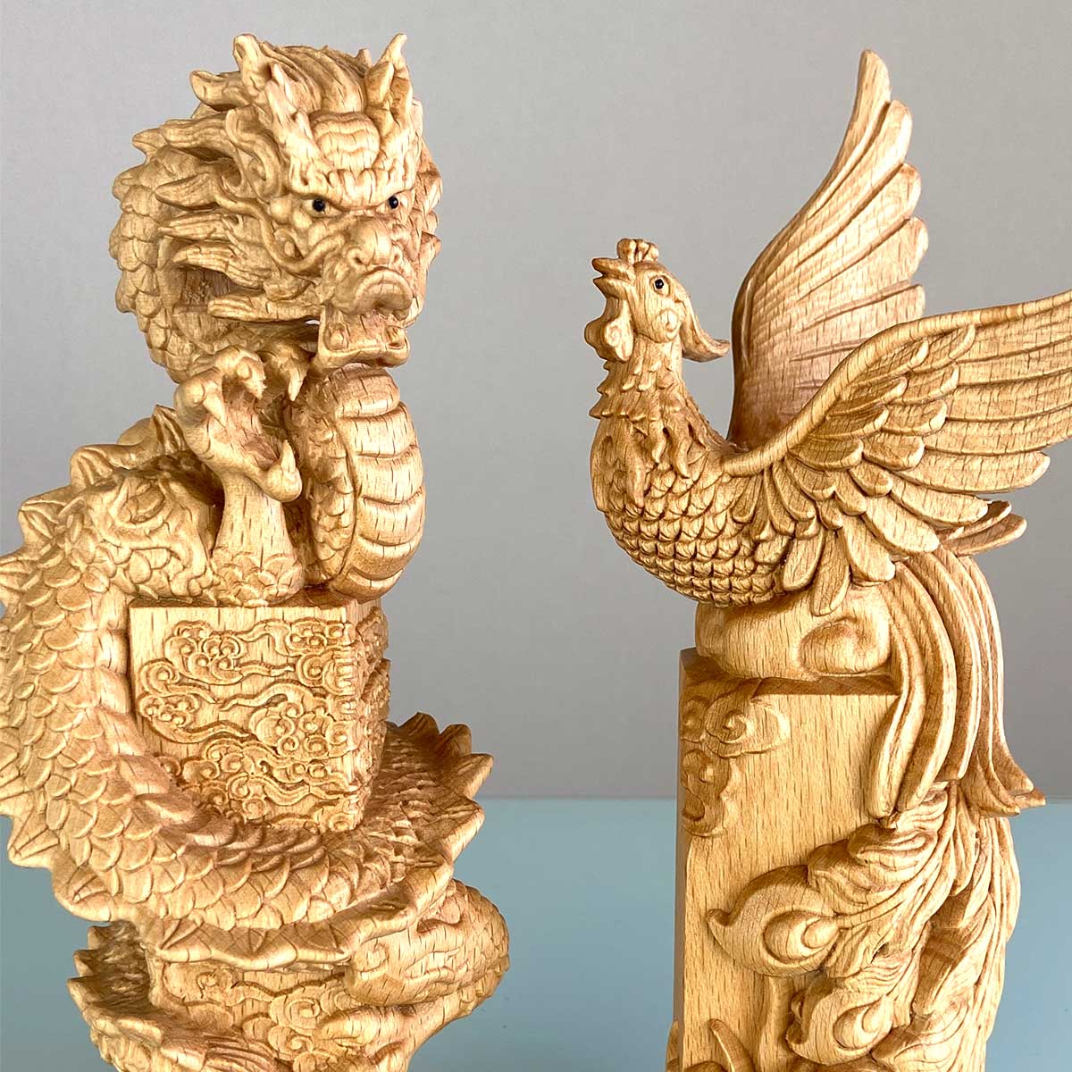 一点物】龍＆観音⭐︎シナバー彫刻2点セット⭐︎開運・風水