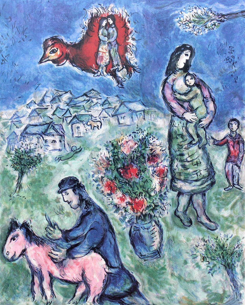 マルクシャガール 私の村 複製画 油彩画 額入り シルバーフレーム 楽天