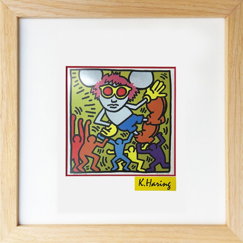 キース・へリング『DJ』】 肉筆油彩 キャンバスF3 額装 キース・へ