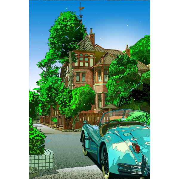 平岡 靖弘、「遙か風」、希少画集・額装画、日本製・新品額縁にて額装