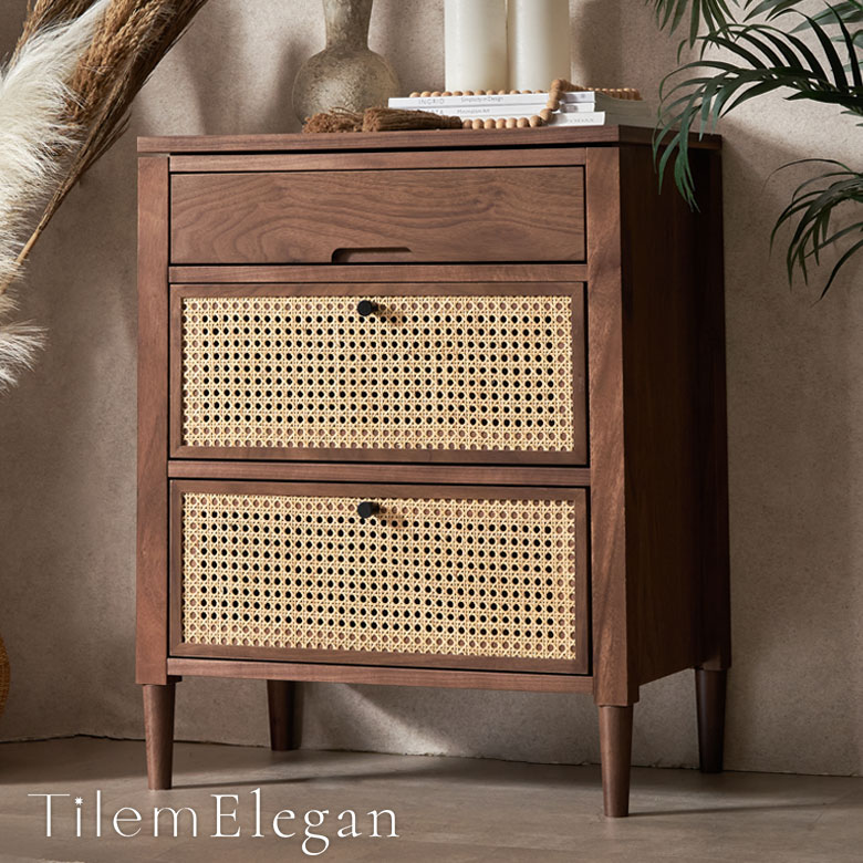 ラタン製 ラック サイド ボード チェスト ガラス天板 藤 ヴィンテージ