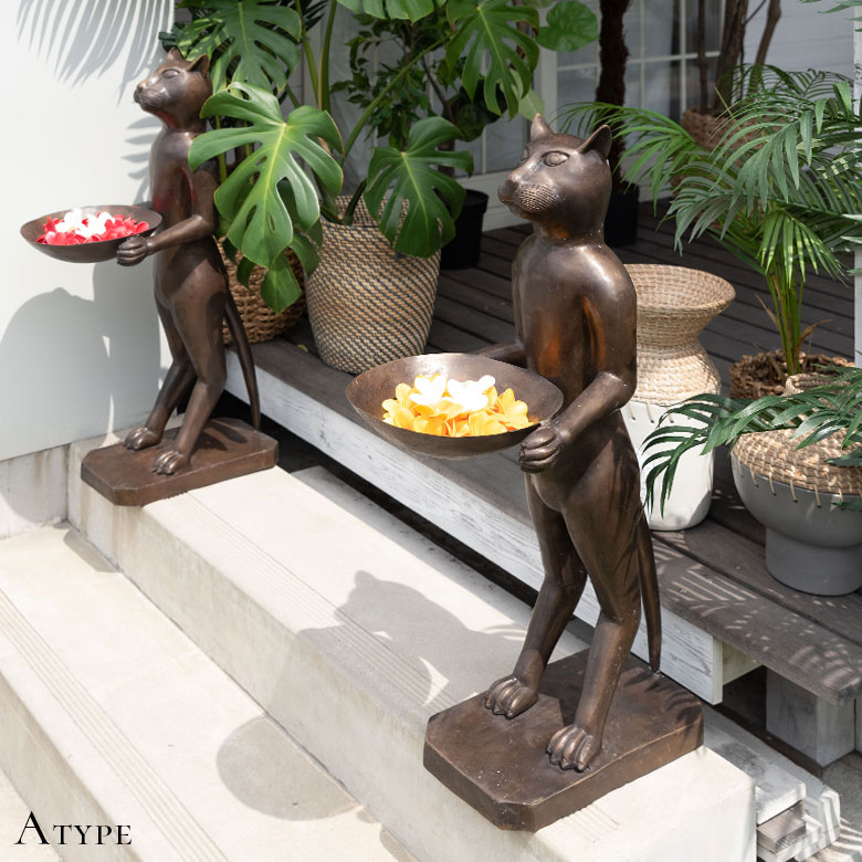 稀少品 オブジェ 皿持ち猫 販売 バリネコ 猫 バリ猫 ブロンズ像 皿持ち