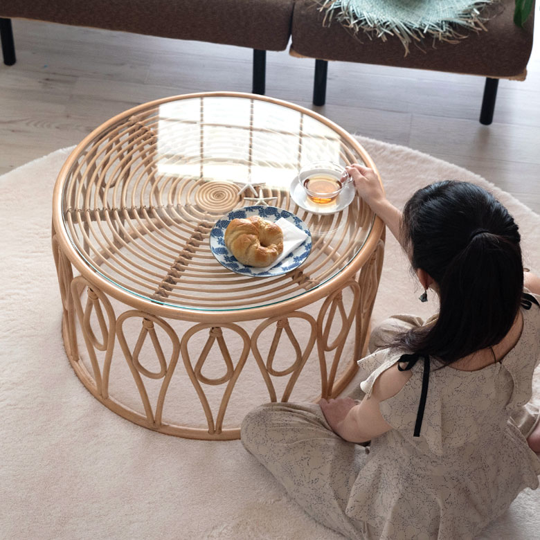 アジアン・バリ家具 ラタン ラウンドテーブル アジアン バリ風(送料込