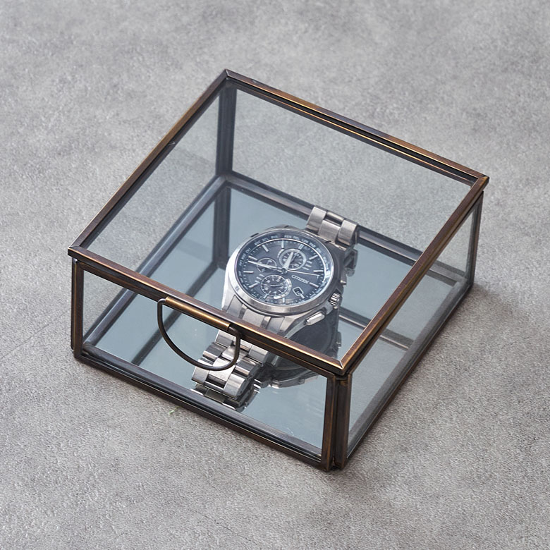 楽天市場】ガラスと真鍮でできた鏡付き収納ケース アンティーク