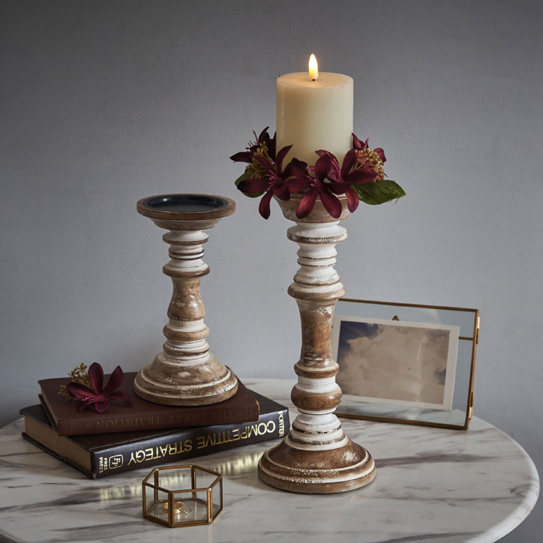 楽天市場】キャンドルスタンド ホワイトウォッシュ 木製 ラウンド型 M