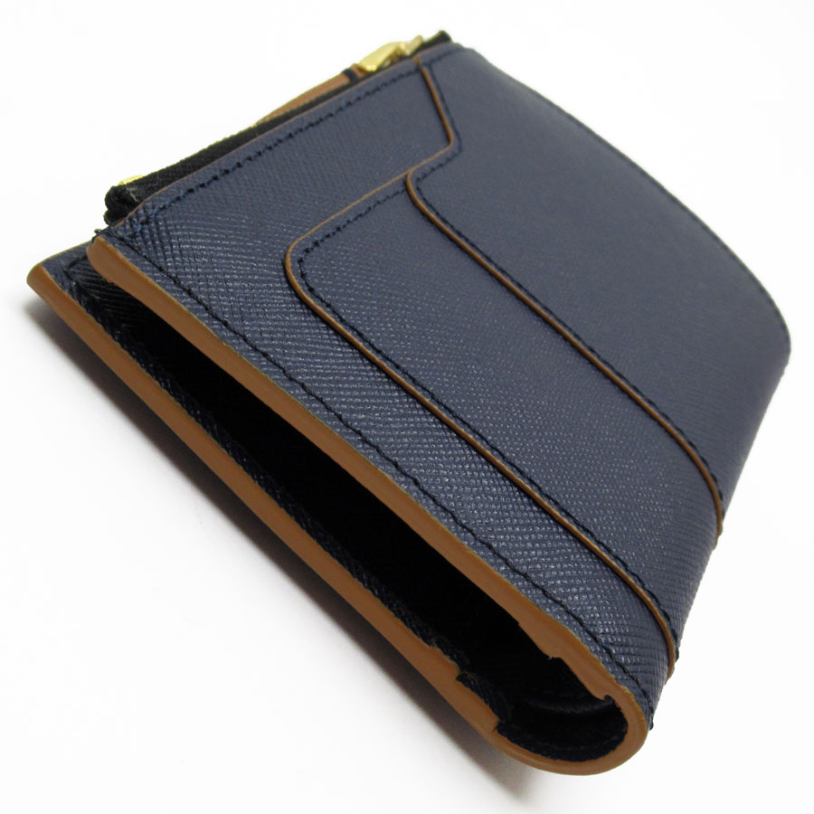 MARNI 二つ折り財布 ネイビー/ホワイト/ブラウン 【公式通販】