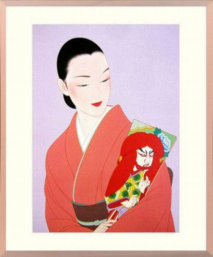 希少品 鶴田一郎 美人画 絵画 日本女性 年代物 保管品 複製画 1954年