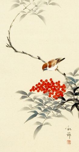 雀図】大野葭洲 2630 すずめ 山口県 スズメ 掛け軸 肉筆 【公式通販】