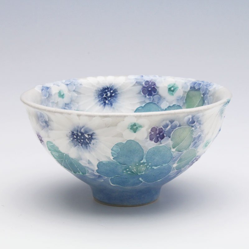 楽天市場】【青彩白花 飯碗】瀬戸焼 和食器 食器 茶碗 手描き 花柄