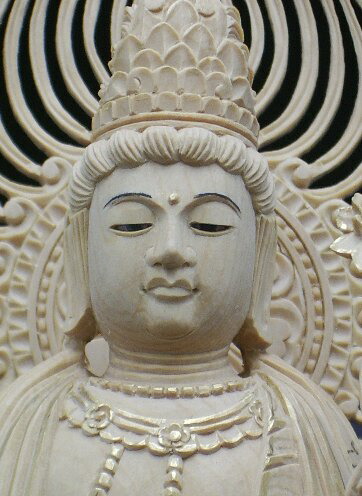 宝珠観音菩薩像 仏師63cm 柘植製 聖観音(立像/5寸) 八角台座 宝珠光背