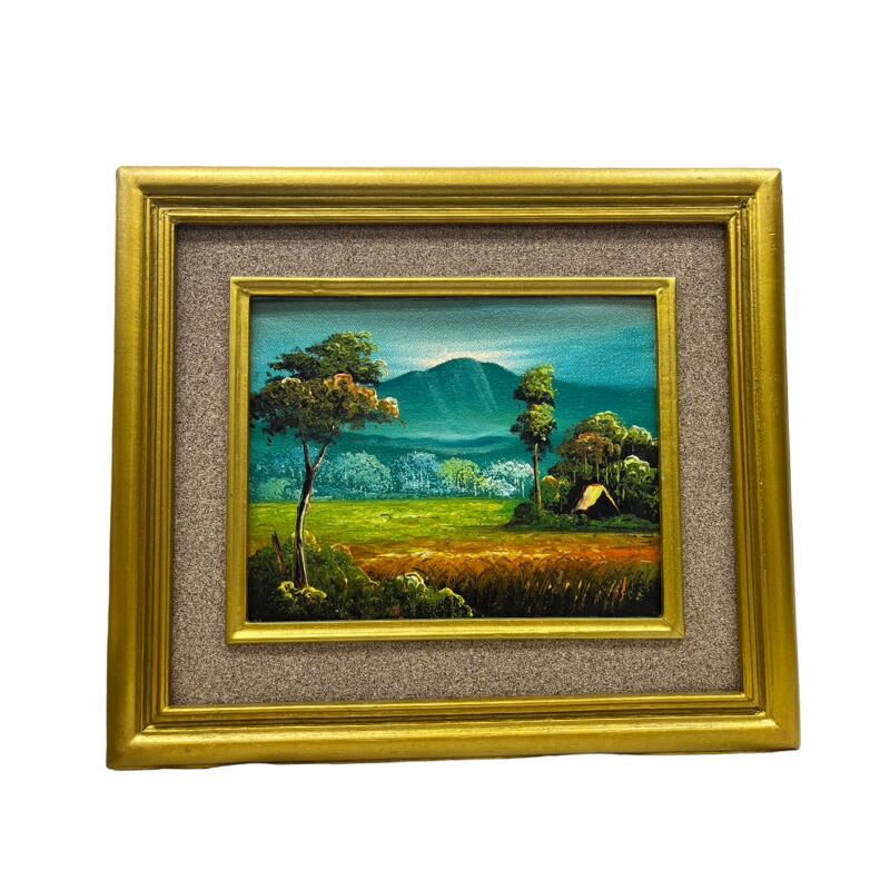 油彩画 入江の風景 作者不明 サイン有り 油彩画入江の風景作者不明